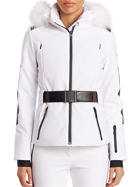 fendi pequin white ski jacket with fur trim|Fendi White Jacket .